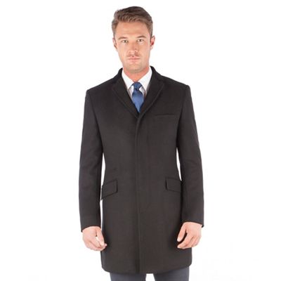 Black melton 3 button kings slim fit overcoat